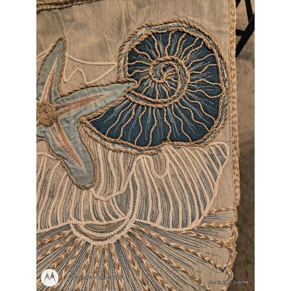 Pier One Table Runner 74” Coastal Embroidered Sea Shell Star Fish Neutral READ - Picture 7 of 12